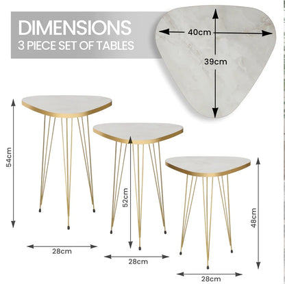 Tigris Set of 3 Triangle Side Tables - White & Gold Marble