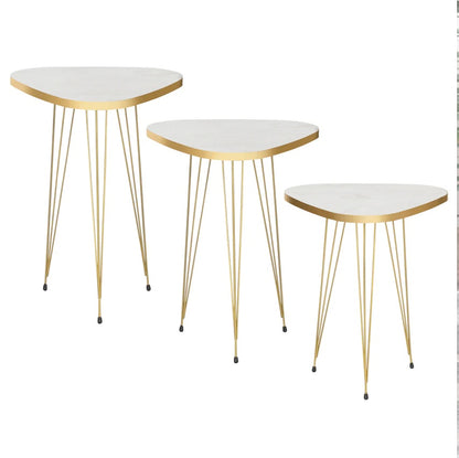 Tigris Set of 3 Triangle Side Tables - White & Gold Marble