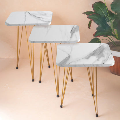 Metal Legs Table Set Coffee Table - White Square| Side Tables