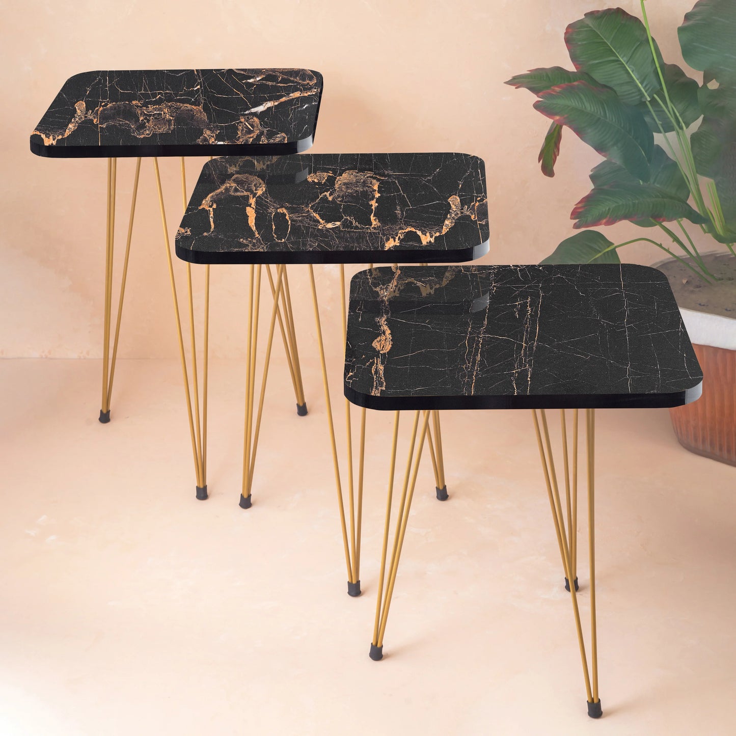 Metal Legs Table Set Coffee Table - Black Square | Side Tables