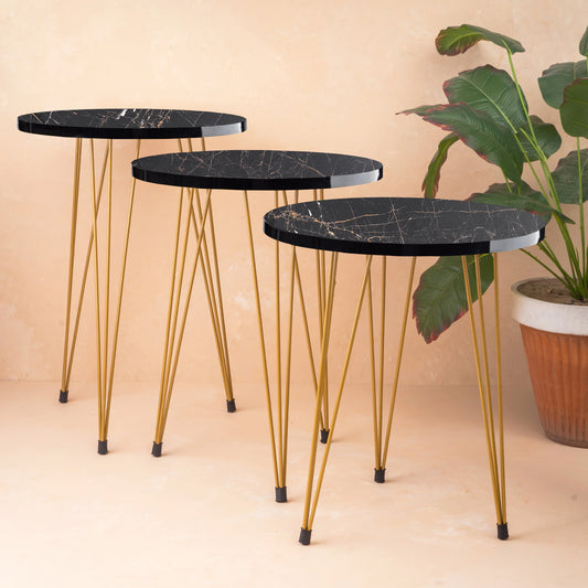 Metal Legs Table Set Coffee Table - Black Round | Side Tables
