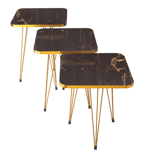 Metal Legs Table Set Coffee Table - Black Square | Side Tables