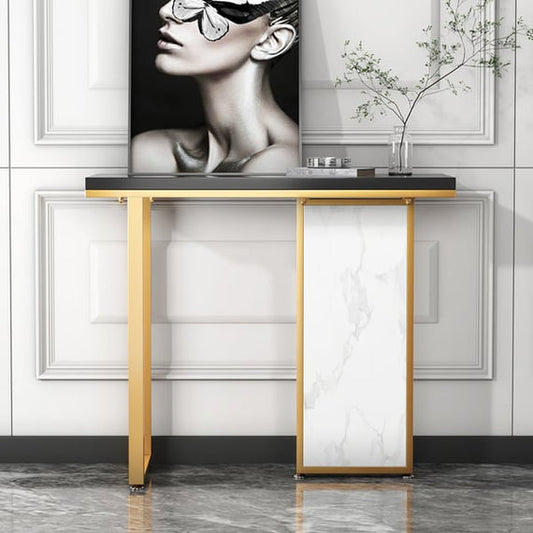 Modern Rectangular Console Table With Marble Sheet - Black And White