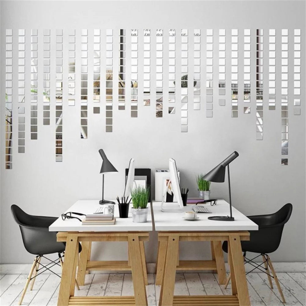 100pcs Small square DIY Modern Acrylic Mirror Wall Stickers Room Decoration