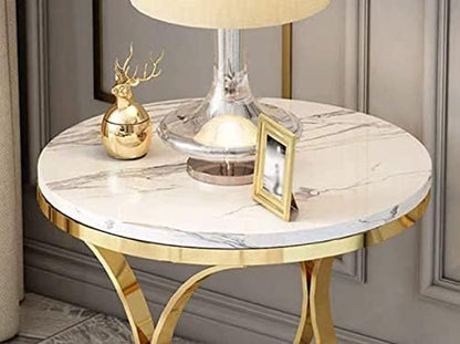 Modern Luxury Round White Stone Side Table