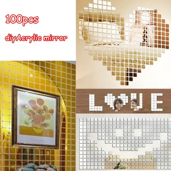 100pcs Small square DIY Modern Acrylic Mirror Wall Stickers Room Decoration