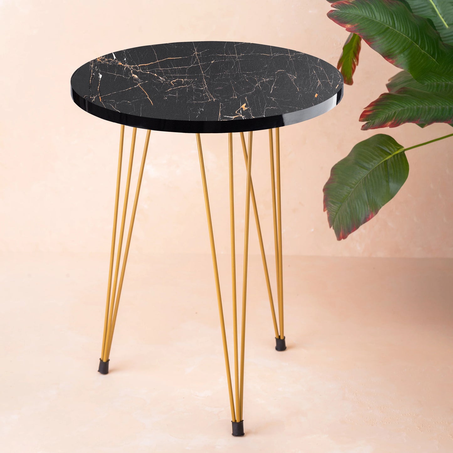 Metal Legs Table Set Coffee Table - Black Round | Side Tables