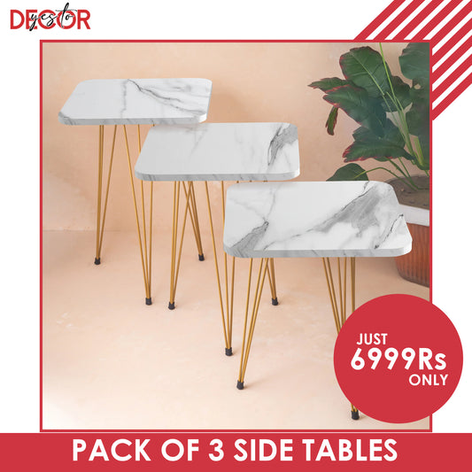 Metal Legs Table Set Coffee Table - White Square| Side Tables