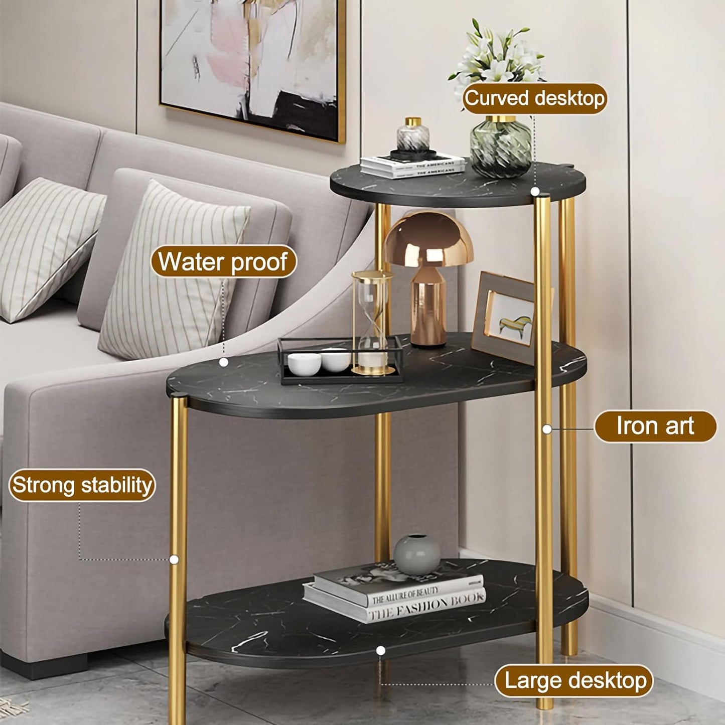 Luxury 3 Layer Gold Metal Frame Living Room Side Table