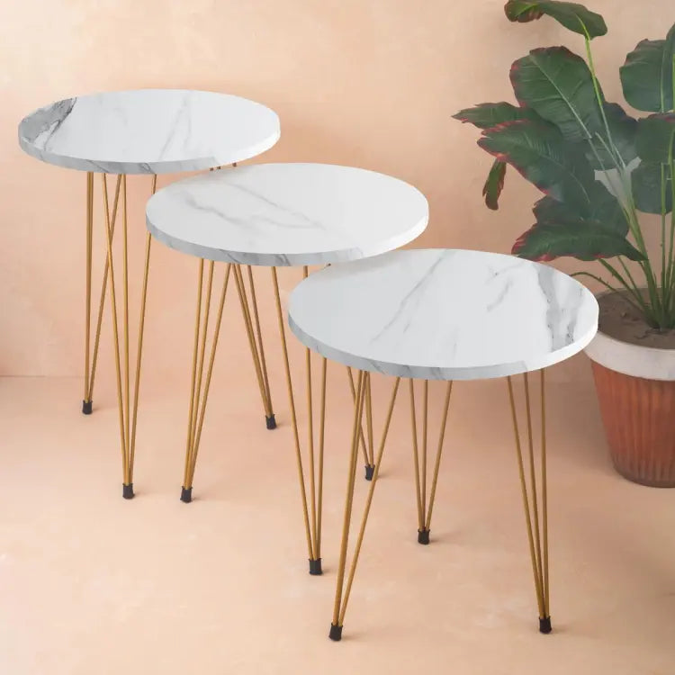 Metal Legs Table Set Coffee Table - White Round | Side Tables