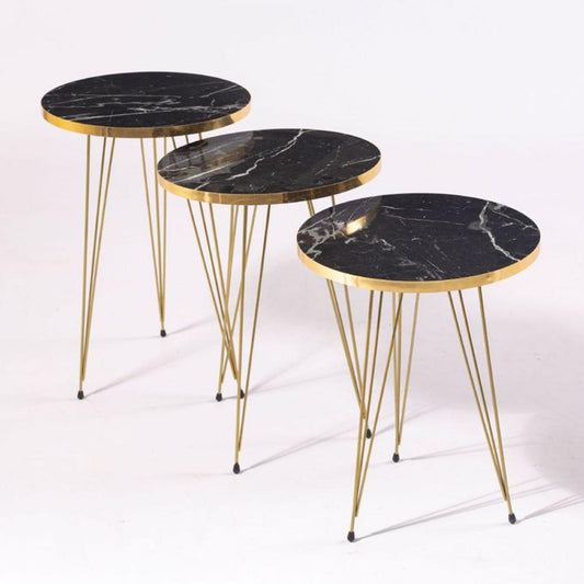 Metal Legs Table Set Coffee Table - Black Round with golden boarder | Side Tables