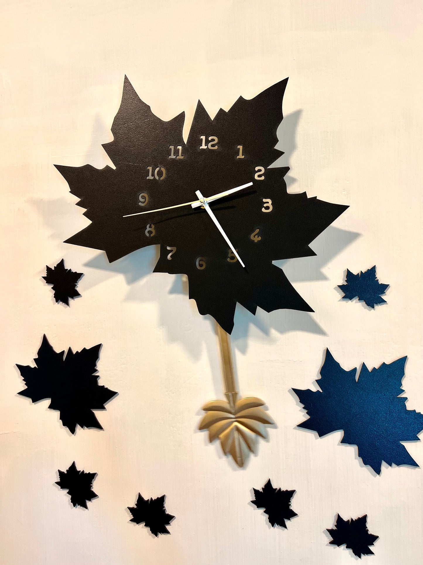 Black Maple Leaf Wall Clock with Pendulum