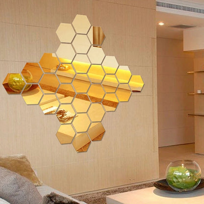 6x Acrylic Hexagon wall decor Mirror (Gold)