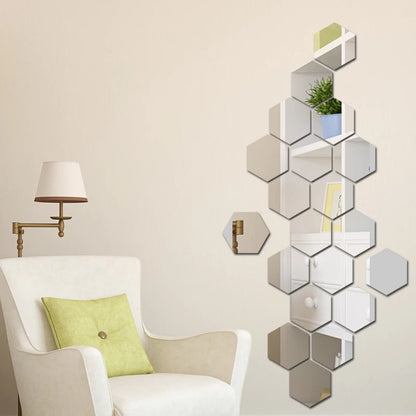 6x Acrylic Hexagon wall decor Mirror(Silver)