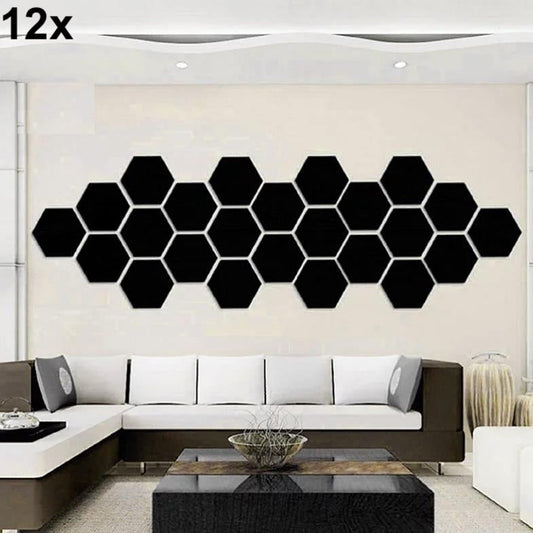 12x Acrylic Hexagon wall decor(Black) - Wall Decoration