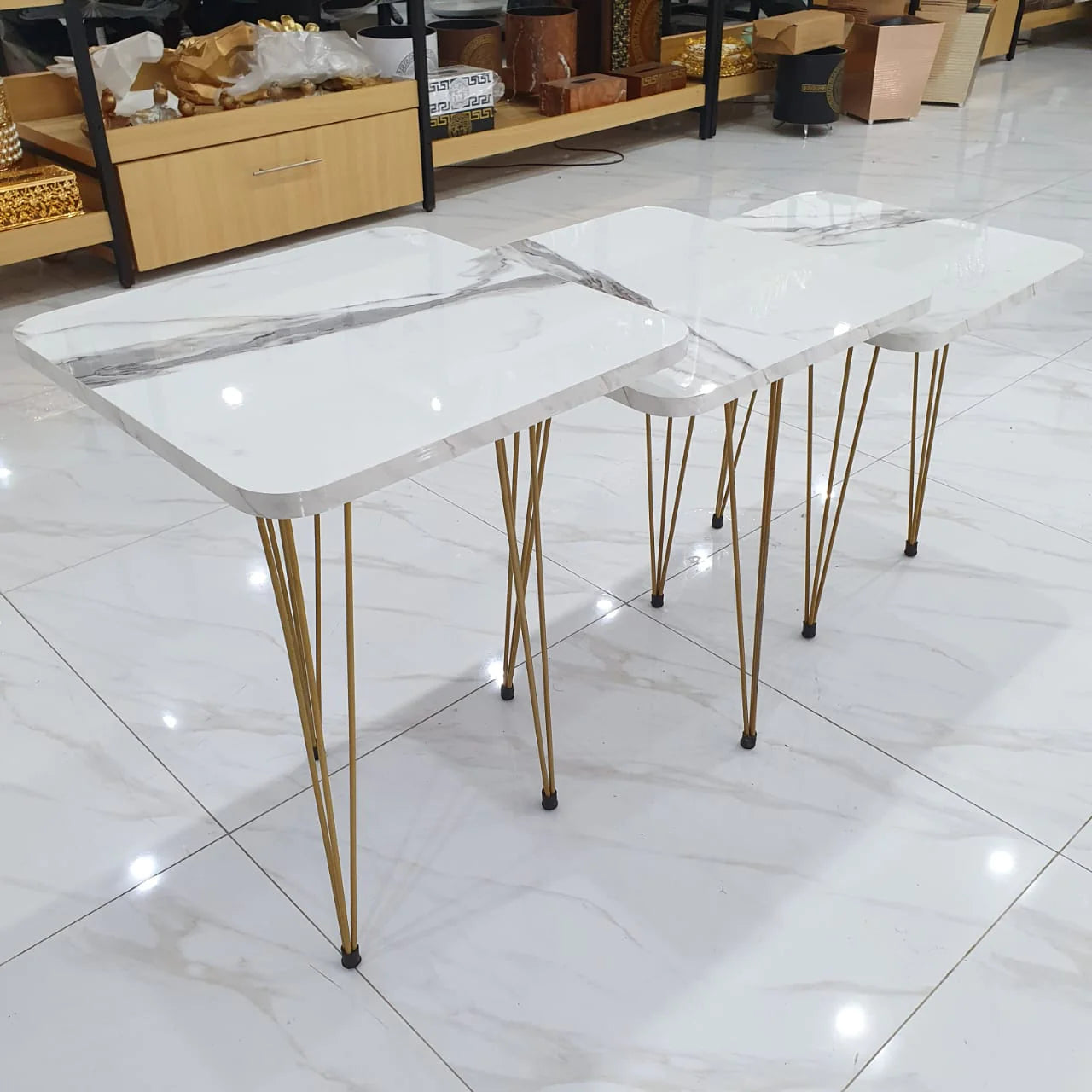 Metal Legs Table Set Coffee Table - White Square| Side Tables