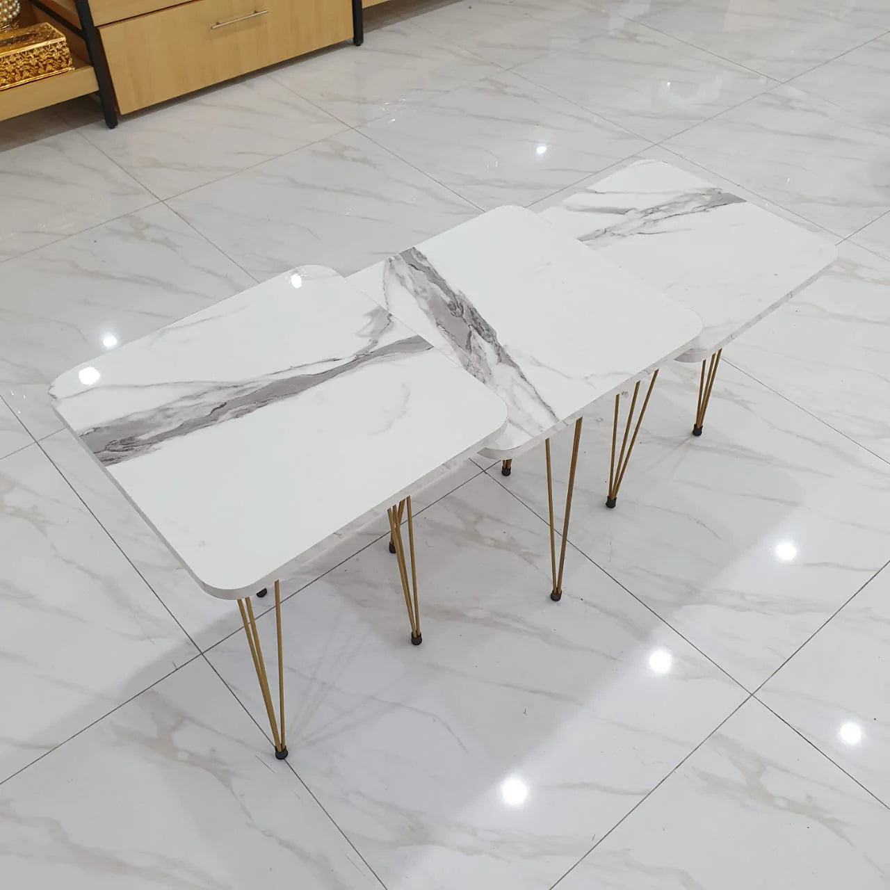 Metal Legs Table Set Coffee Table - White Square| Side Tables