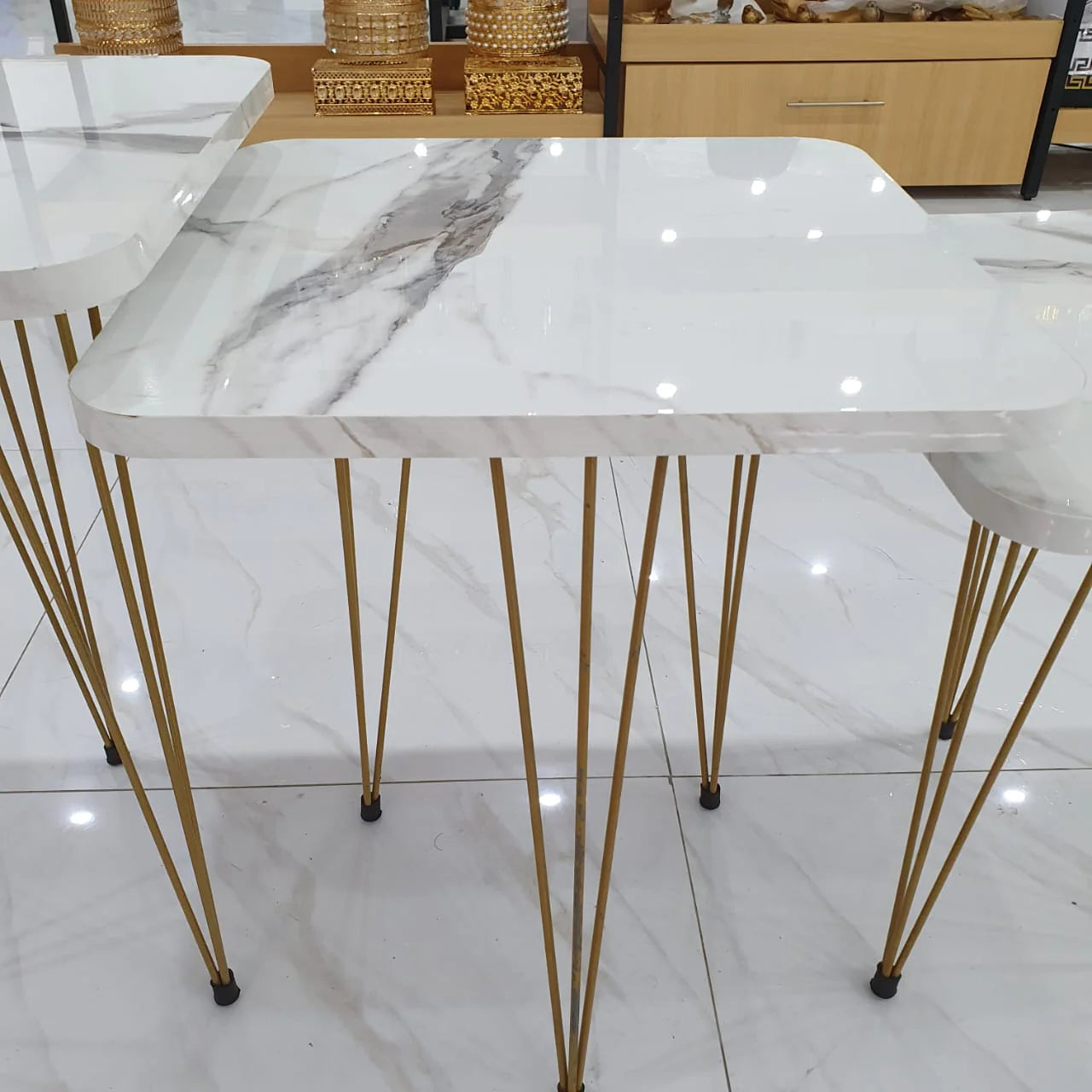 Metal Legs Table Set Coffee Table - White Square| Side Tables