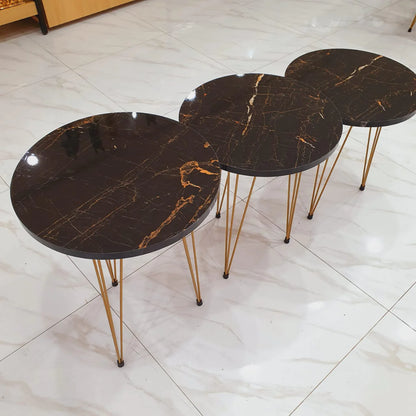 Metal Legs Table Set Coffee Table - Black Round | Side Tables