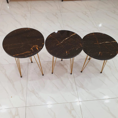 Metal Legs Table Set Coffee Table - Black Round | Side Tables