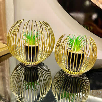 METALLIC GOLDEN GLOBE DECOR WITH PLANTER INSIDE