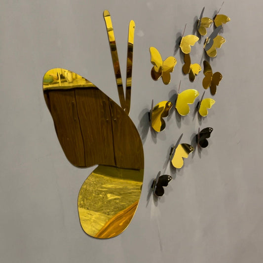 3D Golden Mini Mirror Butterflies Set