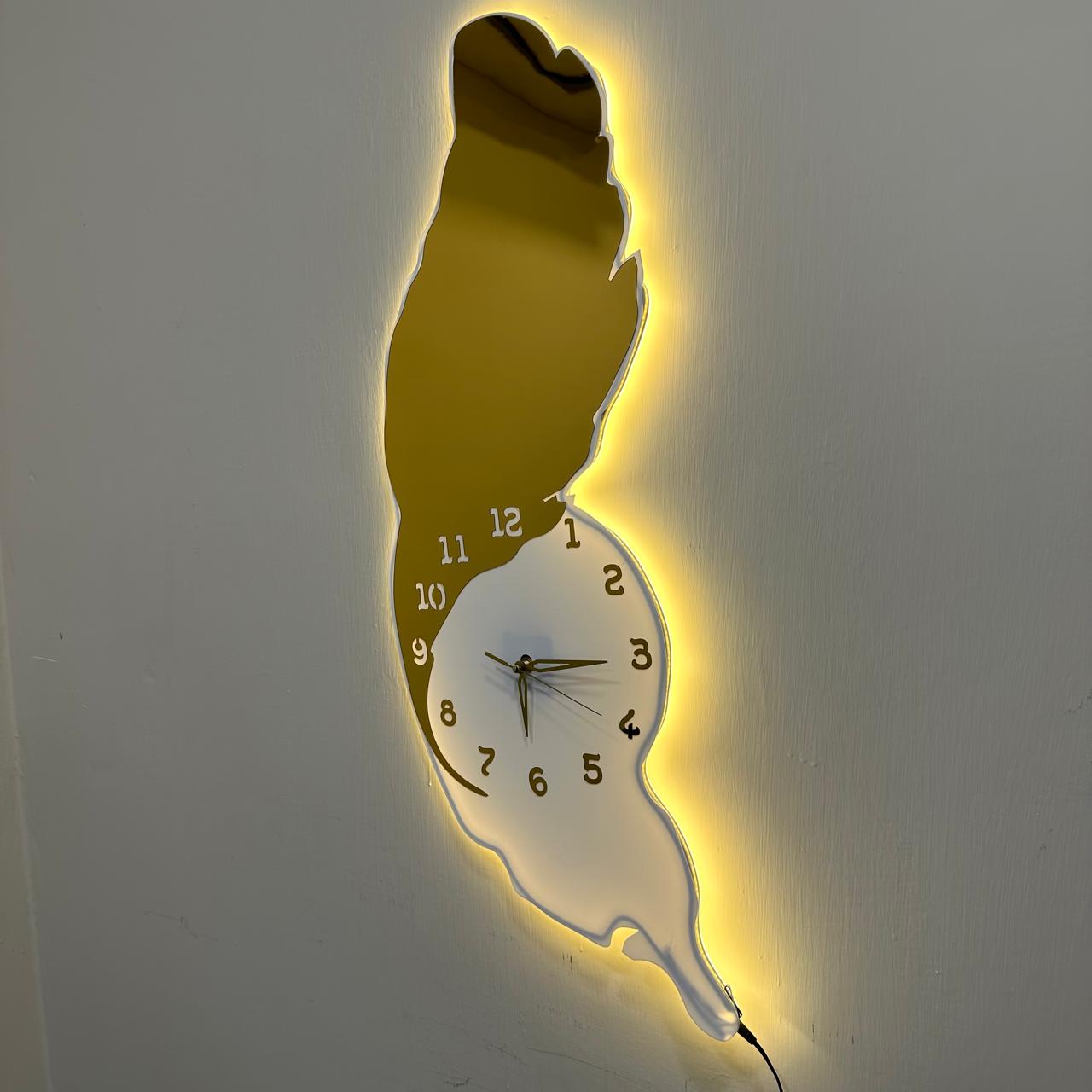 Feather Style Premium Acrylic Walls Clock with Ambient Neon Light