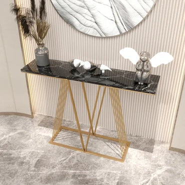 Modern Black Narrow Console Table With Marble Top