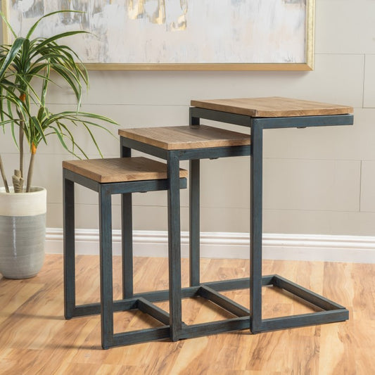 Nesting 3-Piece Table Set Brown Rustic