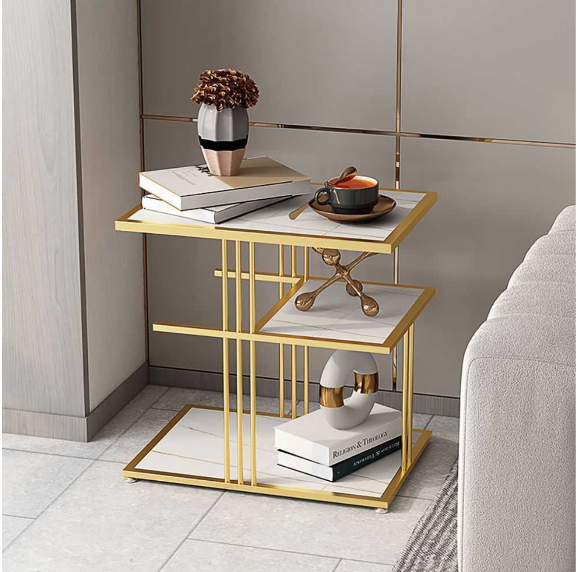 Elegant 3-Tier Golden Finish Side Table