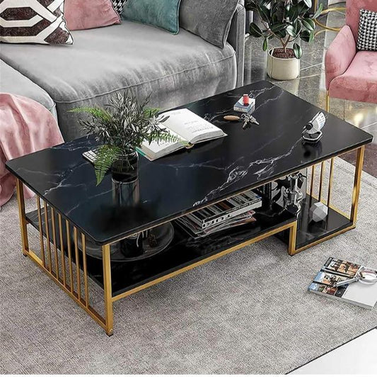 Luxury Two Layer Living Room Table with Gold Metal Frame