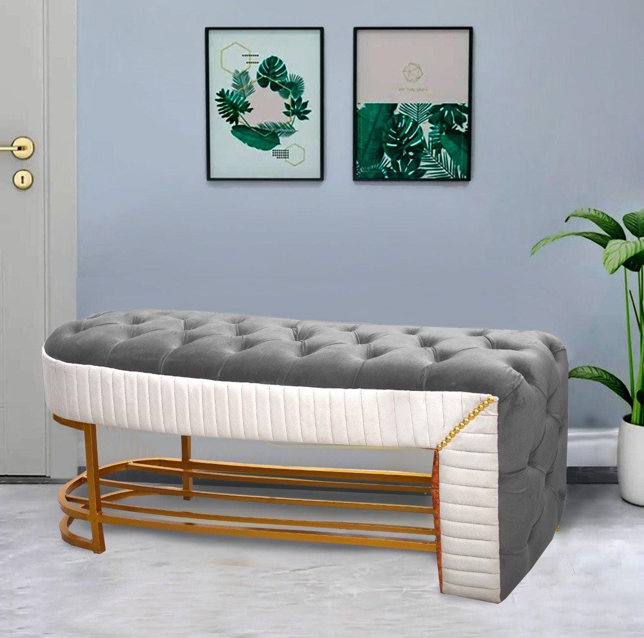 Luxury Steel Frame 3 Seater Side Poufy Table