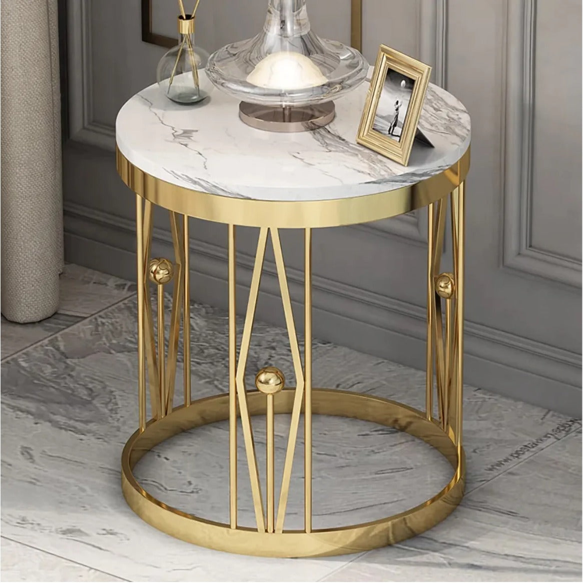 White Top With Satin Gold Side Table